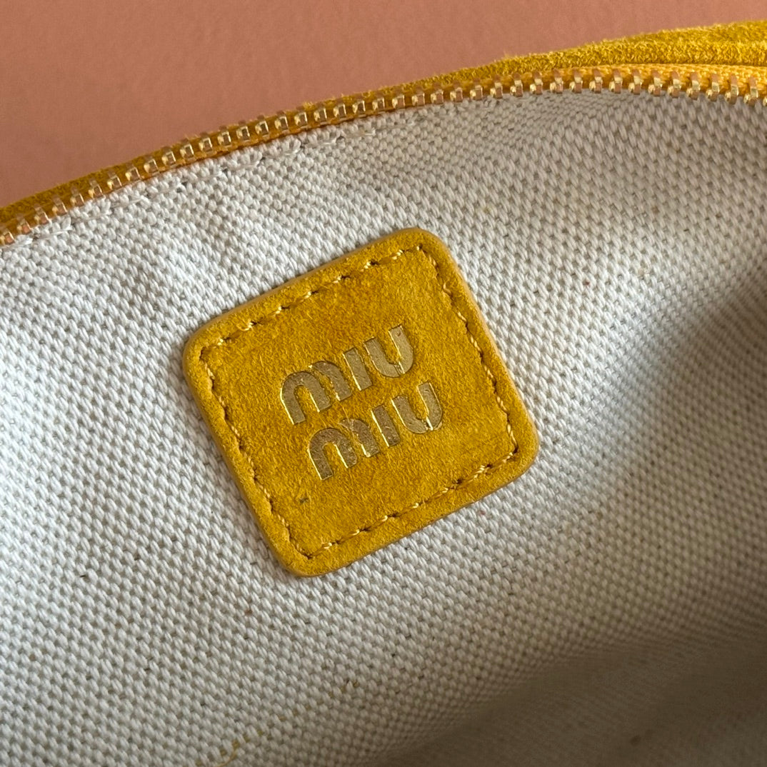 MIU MIU SUEDE BAG 22 MUSTARD YELLOW GOLD HARDWARE