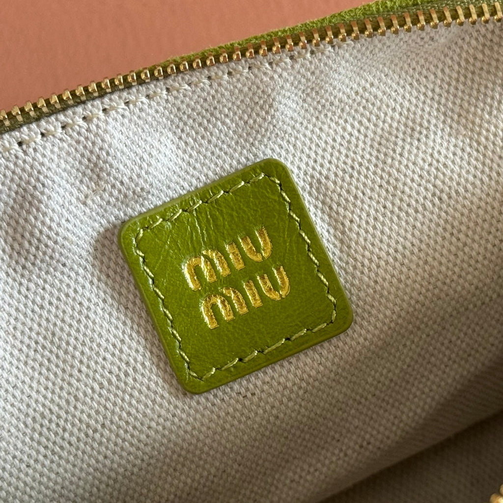 MIU MIU SUEDE BAG 22 BRIGHT LIME GREEN GOLD HARDWARE