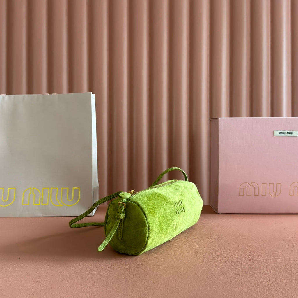 MIU MIU SUEDE BAG 22 BRIGHT LIME GREEN GOLD HARDWARE