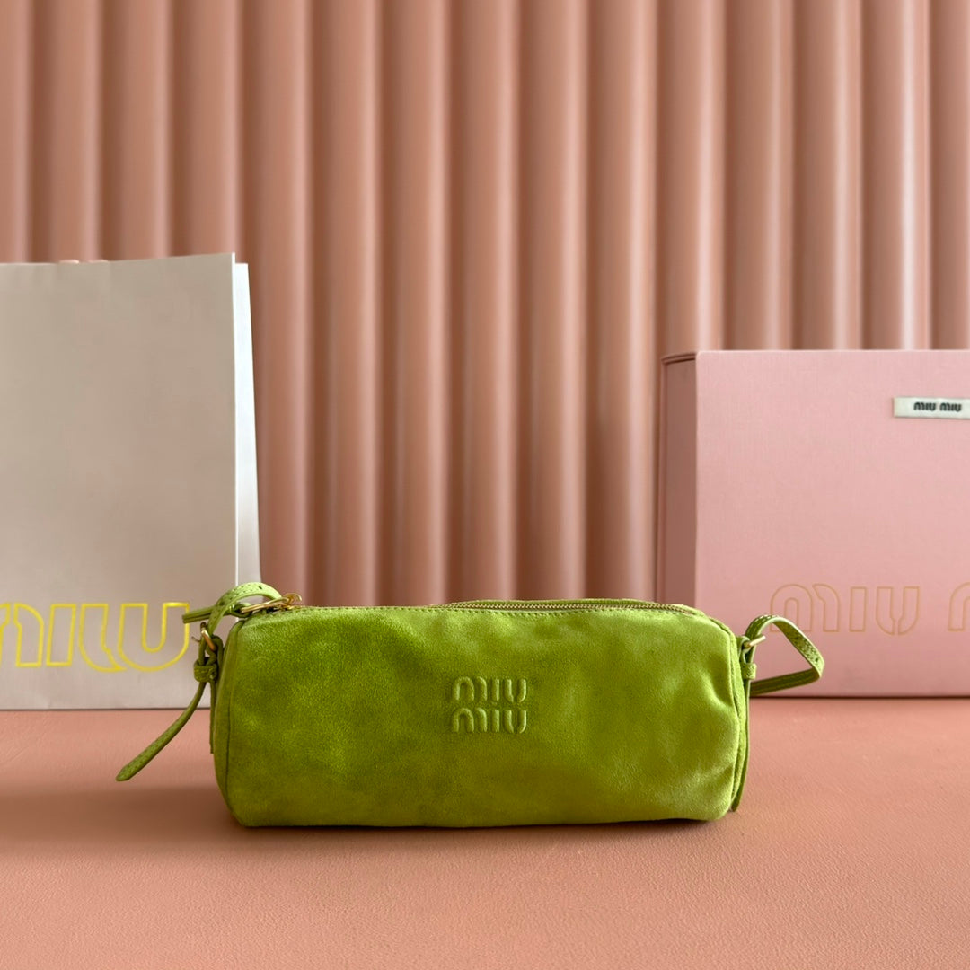 MIU MIU SUEDE BAG 22 BRIGHT LIME GREEN GOLD HARDWARE