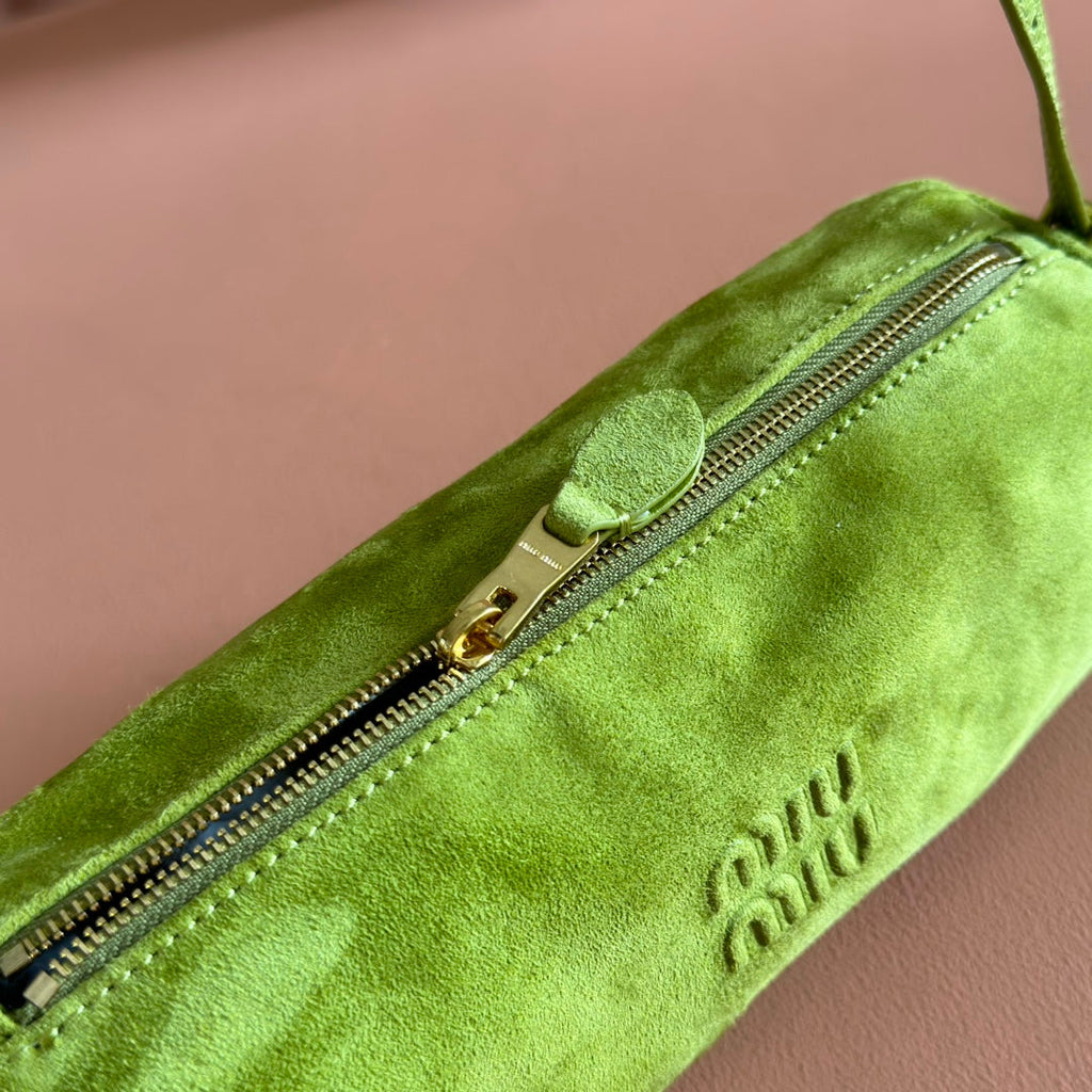 MIU MIU SUEDE BAG 22 BRIGHT LIME GREEN GOLD HARDWARE
