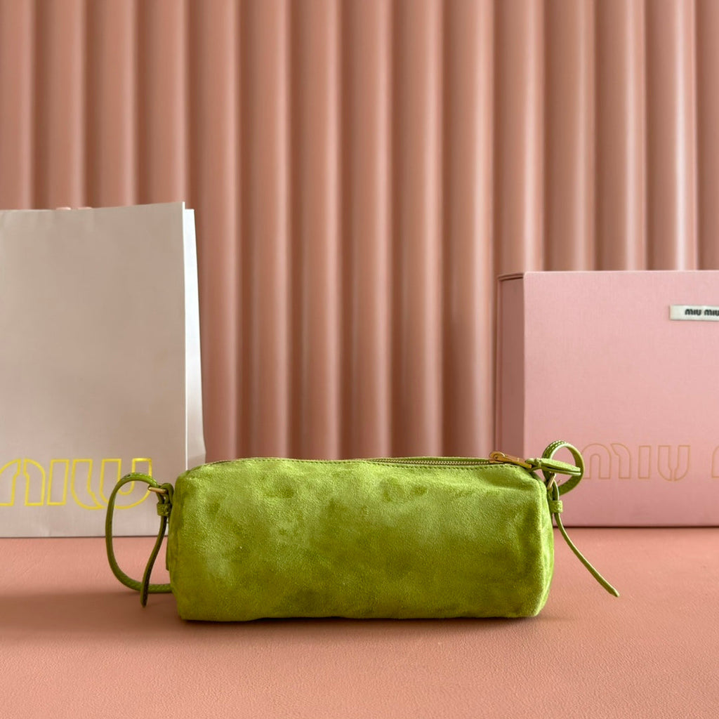 MIU MIU SUEDE BAG 22 BRIGHT LIME GREEN GOLD HARDWARE