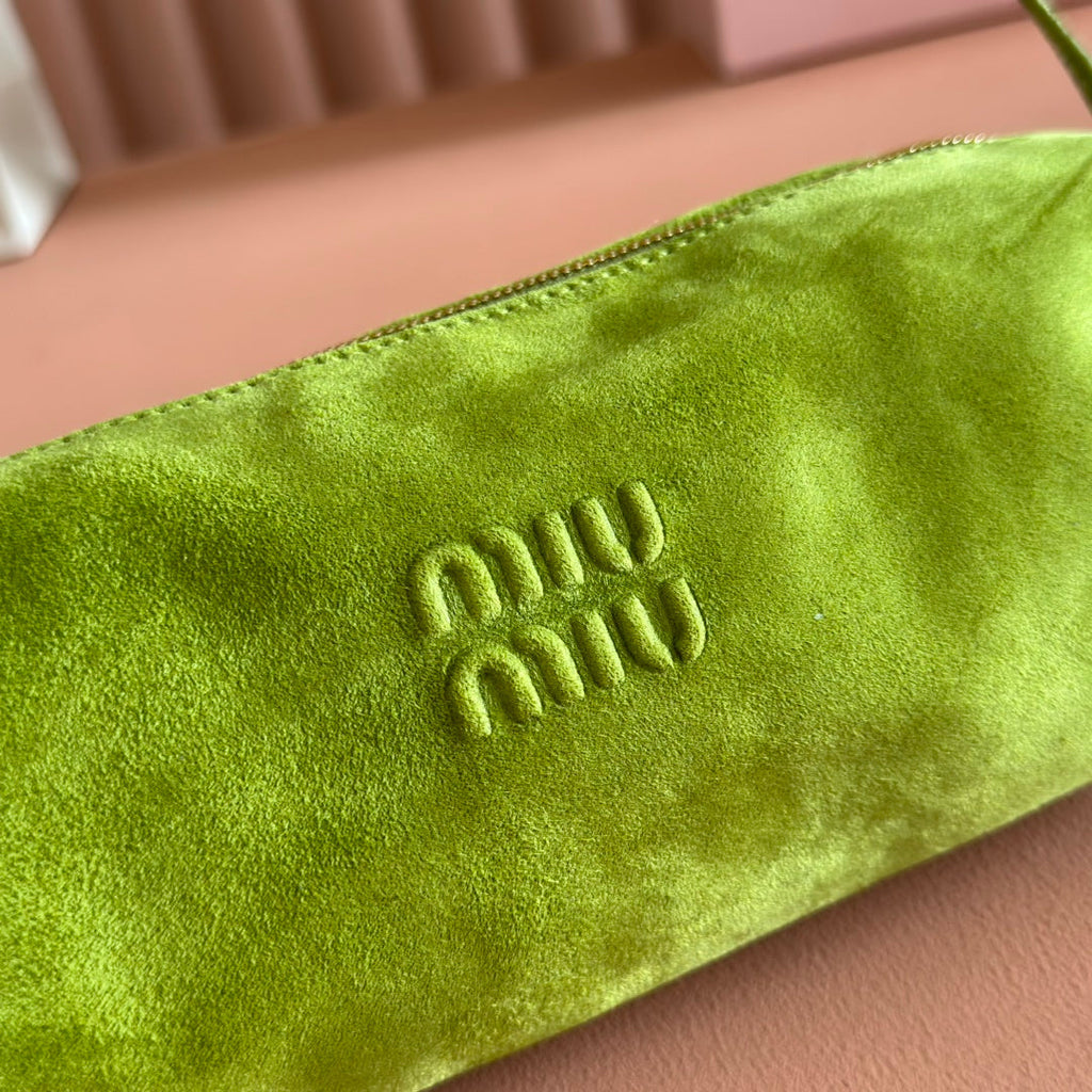MIU MIU SUEDE BAG 22 BRIGHT LIME GREEN GOLD HARDWARE