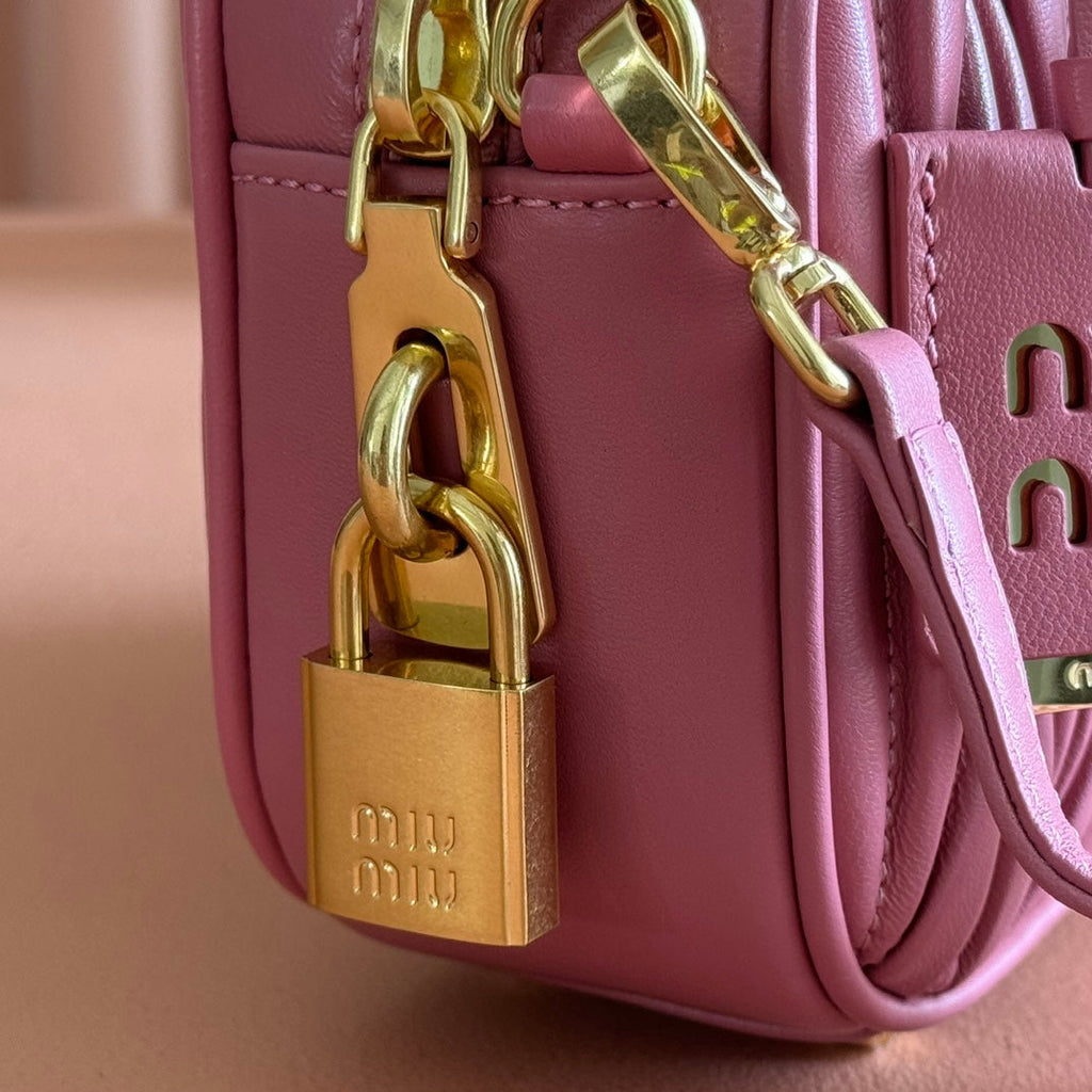 MIU MIU MIUMIU 26S ARCADIE MATELASSE BAG 19 IN DUSTY ROSE PINK CALFSKIN GOLD HARDWARE