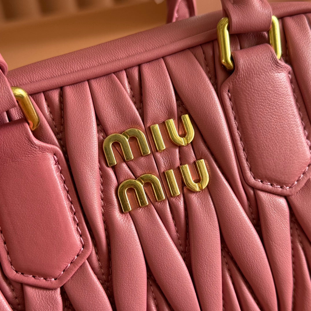 MIU MIU MIUMIU 26S ARCADIE MATELASSE BAG 19 IN DUSTY ROSE PINK CALFSKIN GOLD HARDWARE