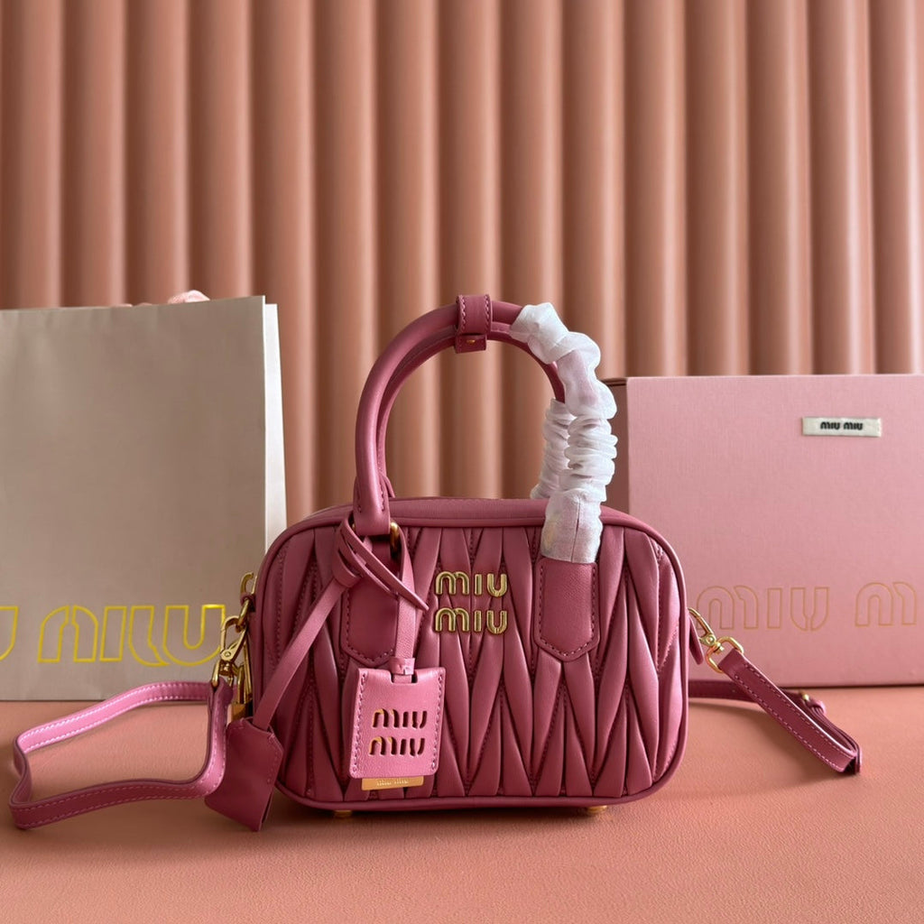 MIU MIU MIUMIU 26S ARCADIE MATELASSE BAG 19 IN DUSTY ROSE PINK CALFSKIN GOLD HARDWARE