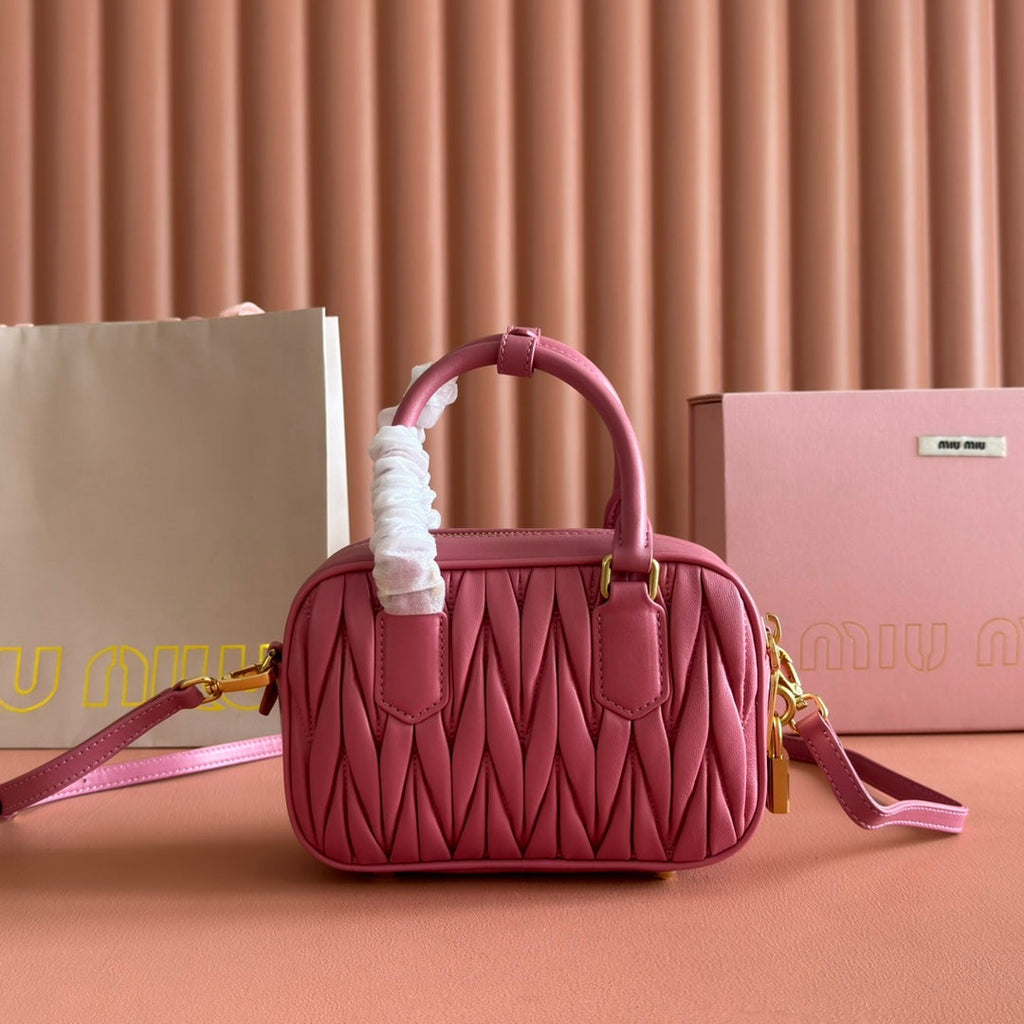 MIU MIU MIUMIU 26S ARCADIE MATELASSE BAG 19 IN DUSTY ROSE PINK CALFSKIN GOLD HARDWARE