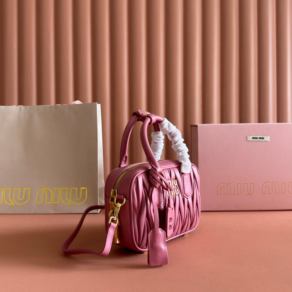 MIU MIU MIUMIU 26S ARCADIE MATELASSE BAG 19 IN DUSTY ROSE PINK CALFSKIN GOLD HARDWARE