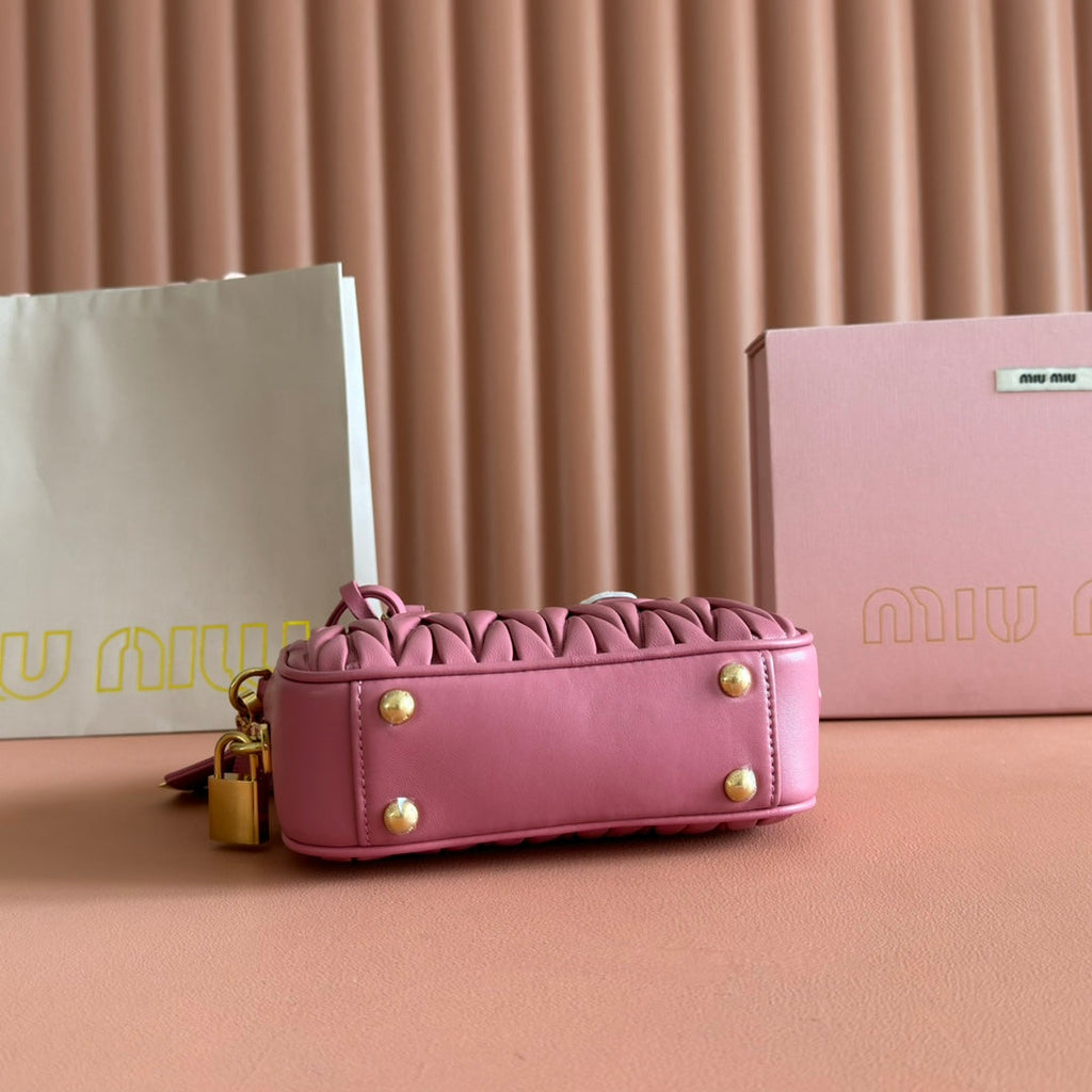 MIU MIU MIUMIU 26S ARCADIE MATELASSE BAG 19 IN DUSTY ROSE PINK CALFSKIN GOLD HARDWARE
