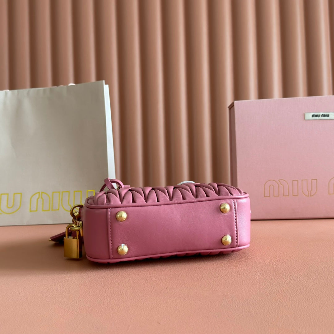 MIU MIU MIUMIU 26S ARCADIE MATELASSE BAG 19 IN DUSTY ROSE PINK CALFSKIN GOLD HARDWARE