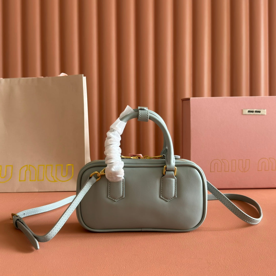 MIU MIU MIUMIU 26S ARCADIE BAG 19 IN SAGE GRAY CALFSKIN GOLD HARDWARE