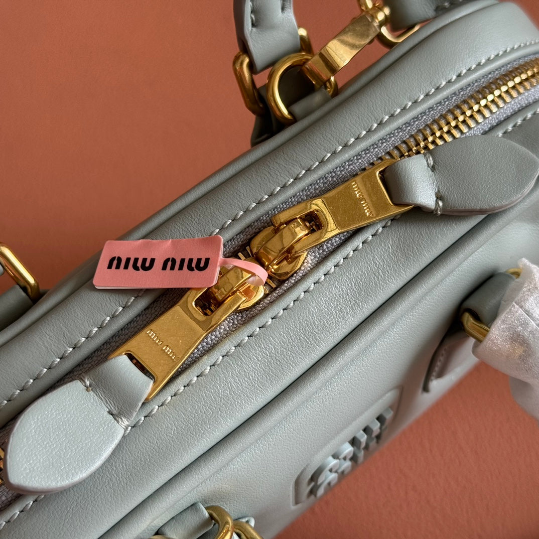 MIU MIU MIUMIU 26S ARCADIE BAG 19 IN SAGE GRAY CALFSKIN GOLD HARDWARE
