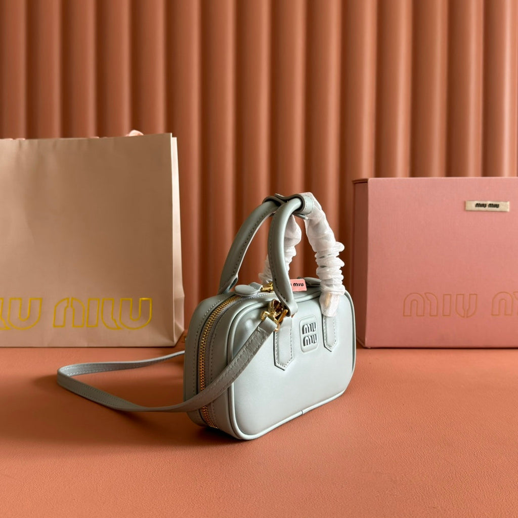 MIU MIU MIUMIU 26S ARCADIE BAG 19 IN SAGE GRAY CALFSKIN GOLD HARDWARE