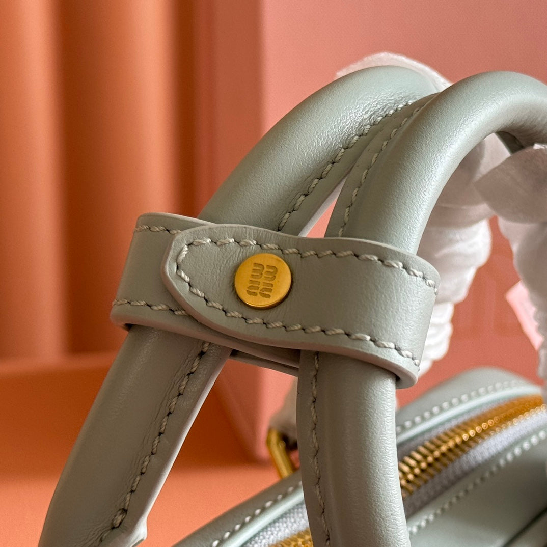 MIU MIU MIUMIU 26S ARCADIE BAG 19 IN SAGE GRAY CALFSKIN GOLD HARDWARE