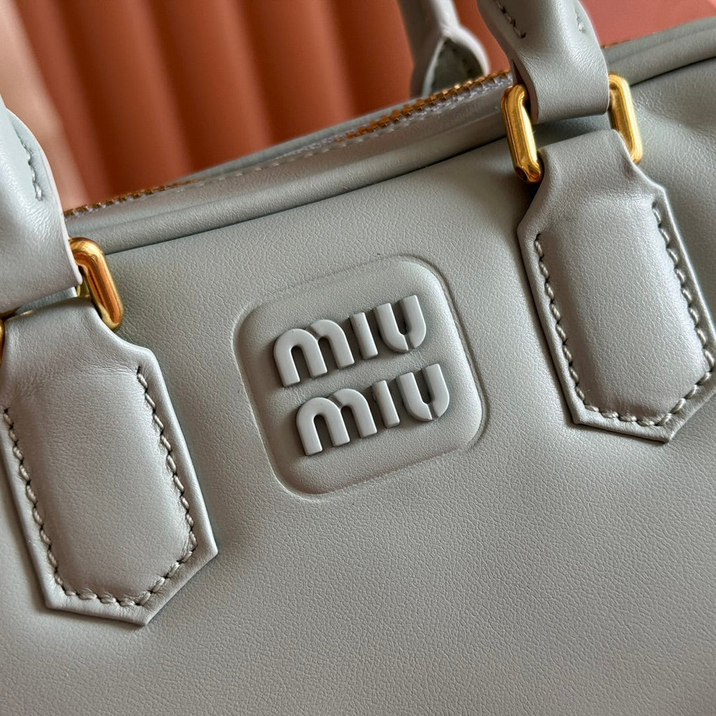 MIU MIU MIUMIU 26S ARCADIE BAG 19 IN SAGE GRAY CALFSKIN GOLD HARDWARE