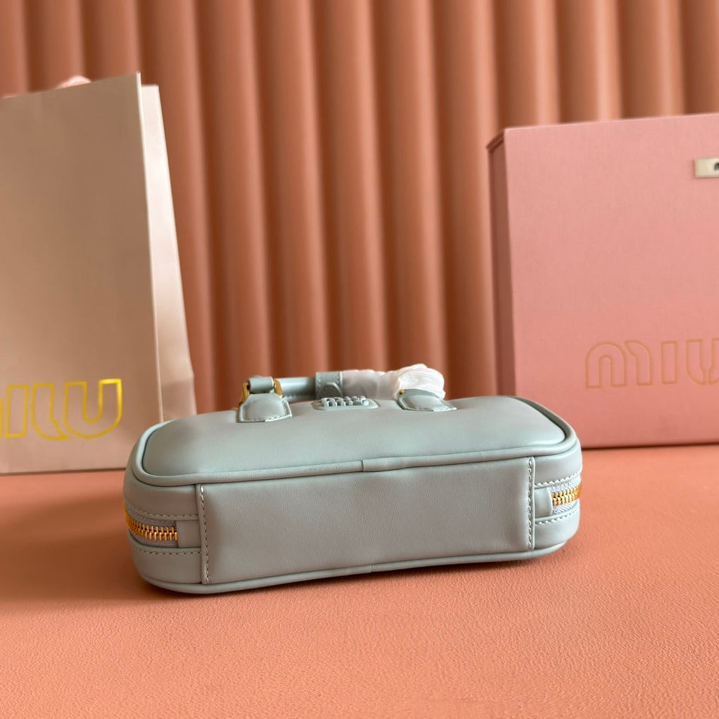 MIU MIU MIUMIU 26S ARCADIE BAG 19 IN SAGE GRAY CALFSKIN GOLD HARDWARE