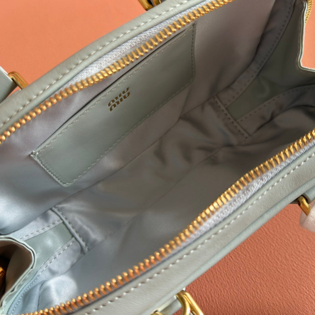 MIU MIU MIUMIU 26S ARCADIE BAG 19 IN SAGE GRAY CALFSKIN GOLD HARDWARE