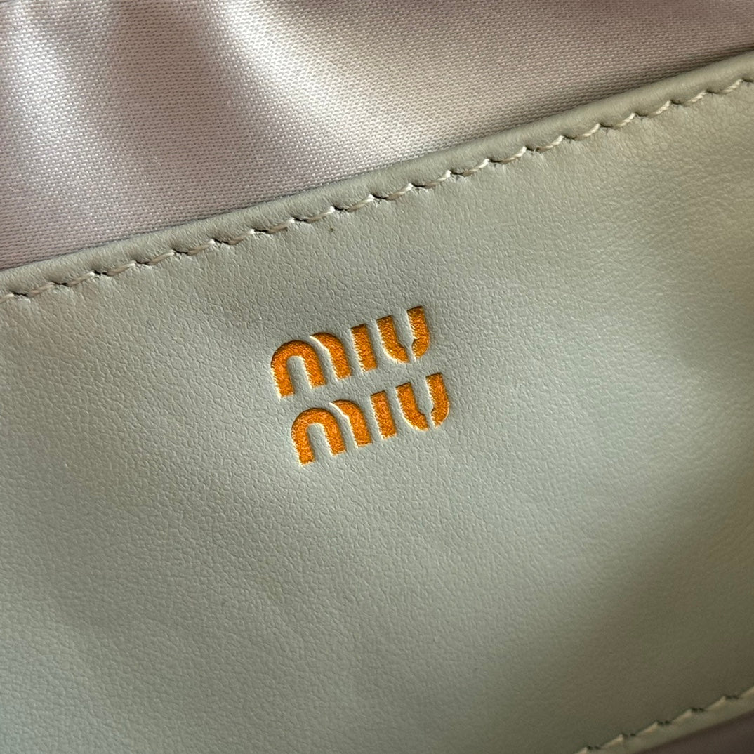 MIU MIU MIUMIU 26S ARCADIE BAG 19 IN SAGE GRAY CALFSKIN GOLD HARDWARE