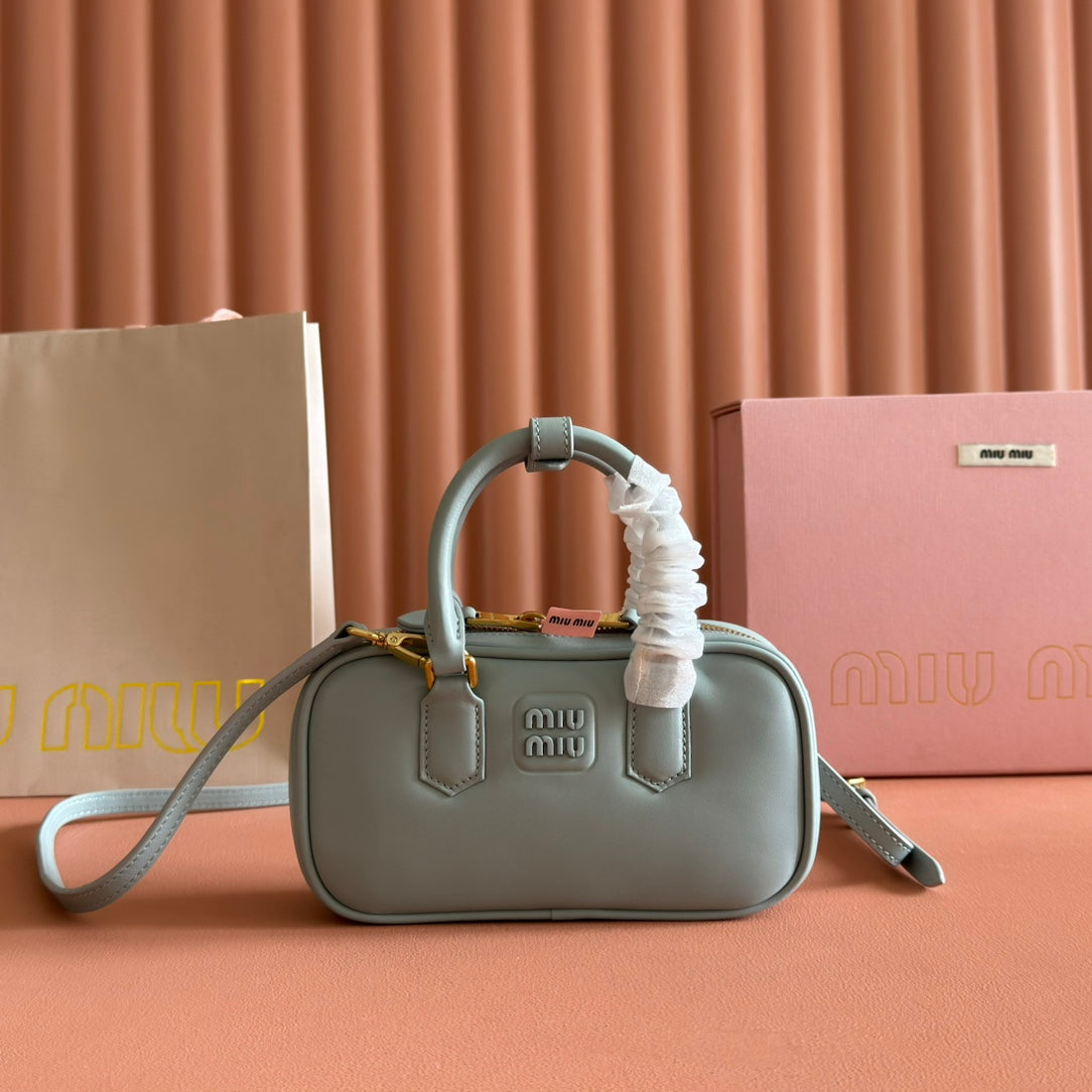MIU MIU MIUMIU 26S ARCADIE BAG 19 IN SAGE GRAY CALFSKIN GOLD HARDWARE