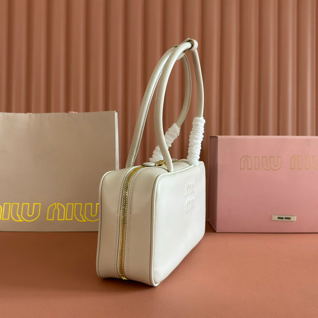 MIU MIU MIUMIU 26S BEAU TOP HANDLE BAG 29 IN WHITE CALFSKIN GOLD HARDWARE