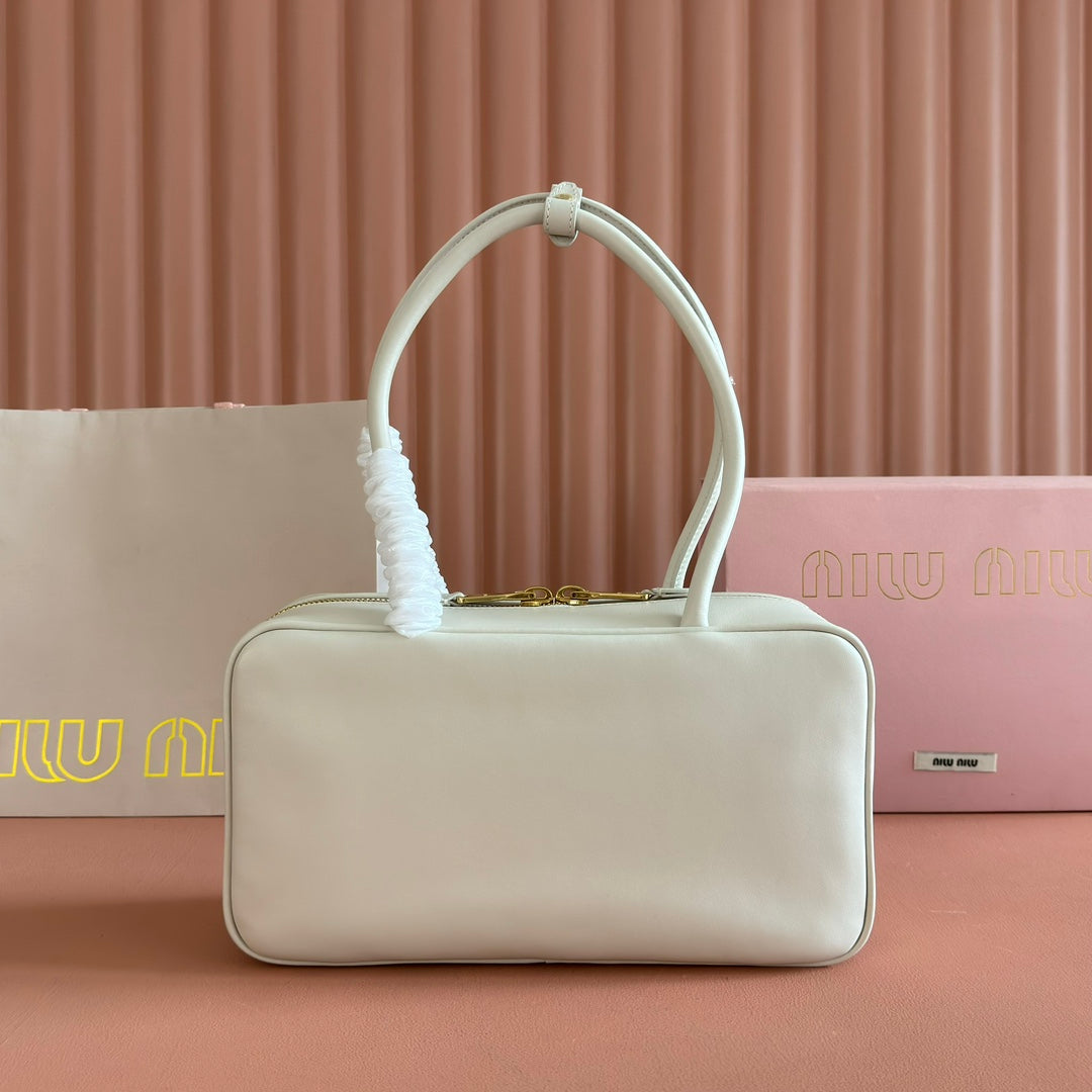 MIU MIU MIUMIU 26S BEAU TOP HANDLE BAG 29 IN WHITE CALFSKIN GOLD HARDWARE