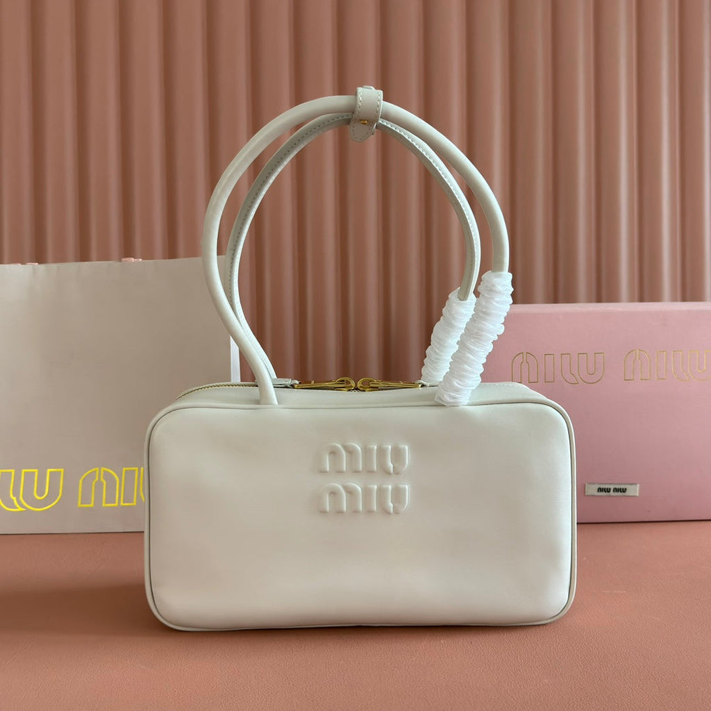 MIU MIU MIUMIU 26S BEAU TOP HANDLE BAG 29 IN WHITE CALFSKIN GOLD HARDWARE