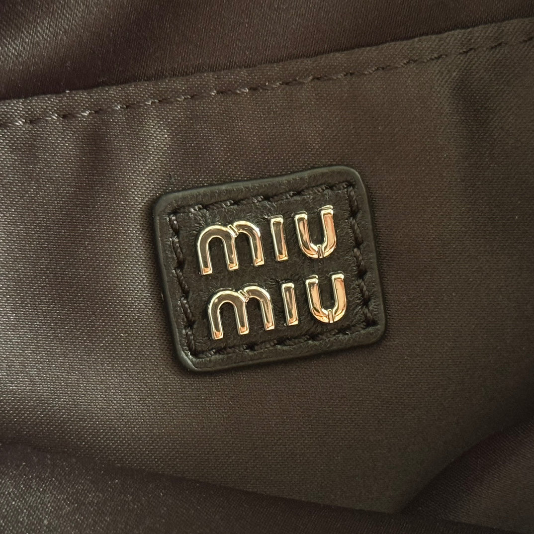 MIU MIU MIUMIU 26S CRYSTAL TOTE 24 BAG IN BLACK CALFSKIN