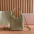 MIU MIU MIUMIU 26S CRYSTAL TOTE 24 BAG IN DARK BEIGE CALFSKIN