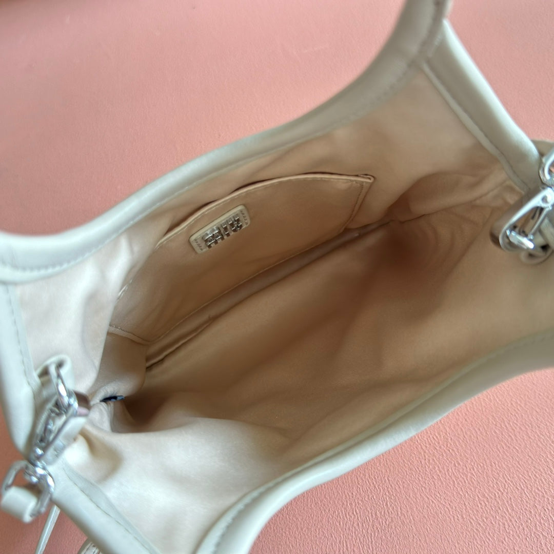 MIU MIU MIUMIU 26S CRYSTAL TOTE 24 BAG IN DARK BEIGE CALFSKIN