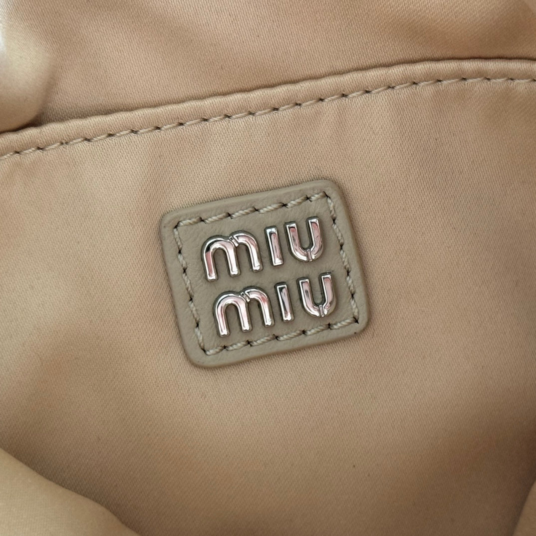 MIU MIU MIUMIU 26S CRYSTAL TOTE 24 BAG IN DARK BEIGE CALFSKIN
