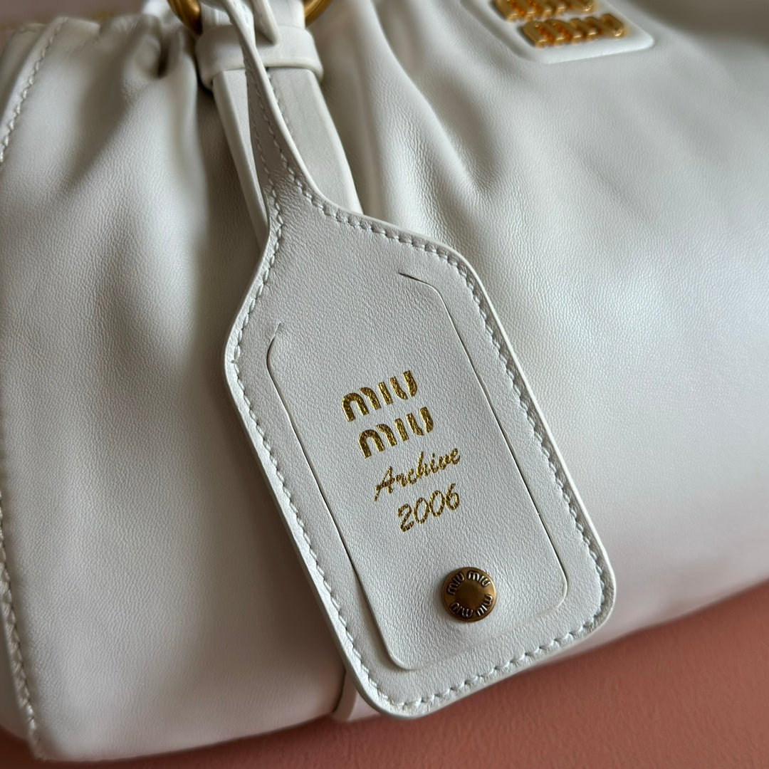 MIU MIU MIUMIU 26S JOIE HAND BAG 32 IN WHITE SHINY LAMBSKIN GOLD HARDWARE