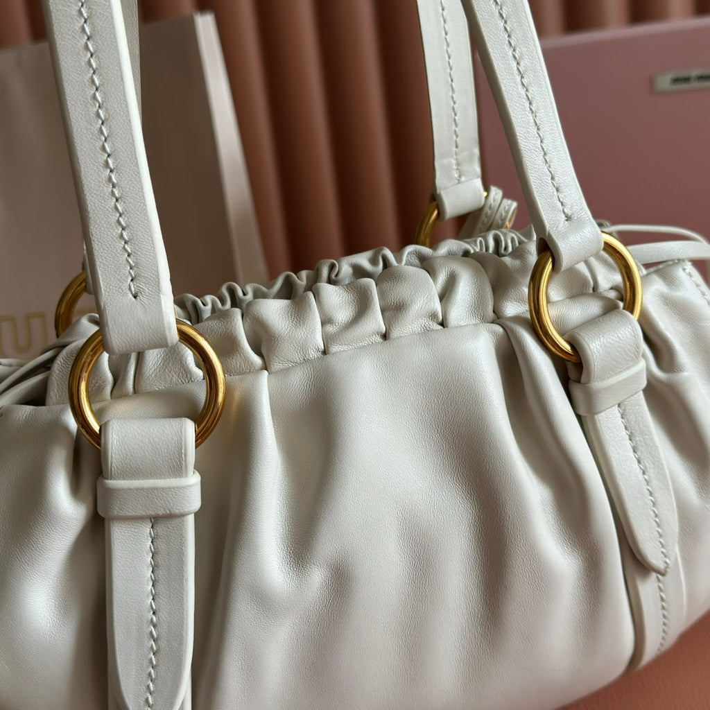 MIU MIU MIUMIU 26S JOIE HAND BAG 32 IN WHITE SHINY LAMBSKIN GOLD HARDWARE