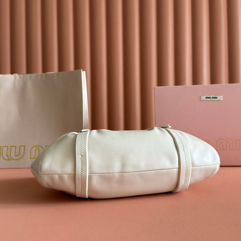 MIU MIU MIUMIU 26S JOIE HAND BAG 32 IN WHITE SHINY LAMBSKIN GOLD HARDWARE