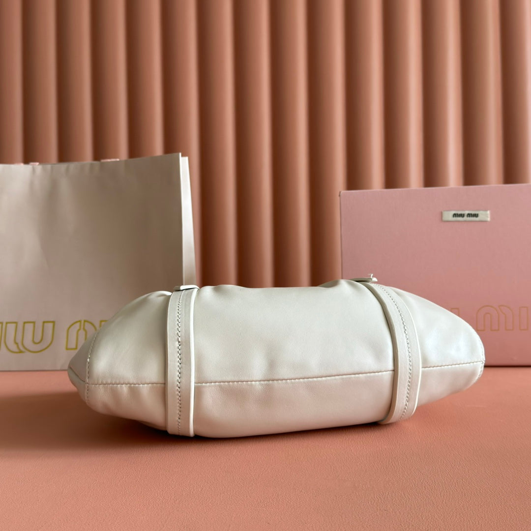 MIU MIU MIUMIU 26S JOIE HAND BAG 32 IN WHITE SHINY LAMBSKIN GOLD HARDWARE