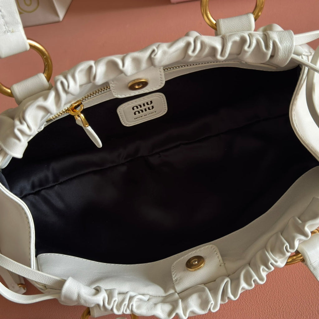 MIU MIU MIUMIU 26S JOIE HAND BAG 32 IN WHITE SHINY LAMBSKIN GOLD HARDWARE