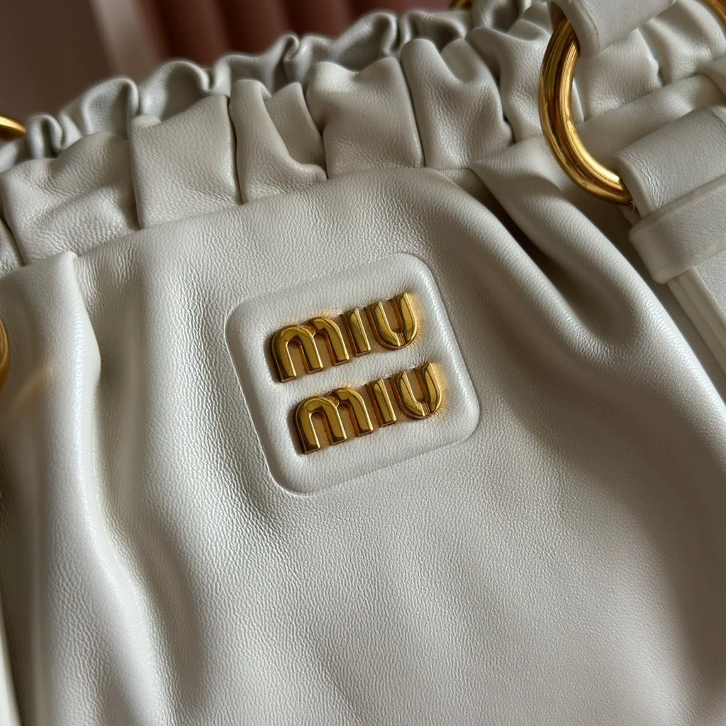 MIU MIU MIUMIU 26S JOIE HAND BAG 32 IN WHITE SHINY LAMBSKIN GOLD HARDWARE