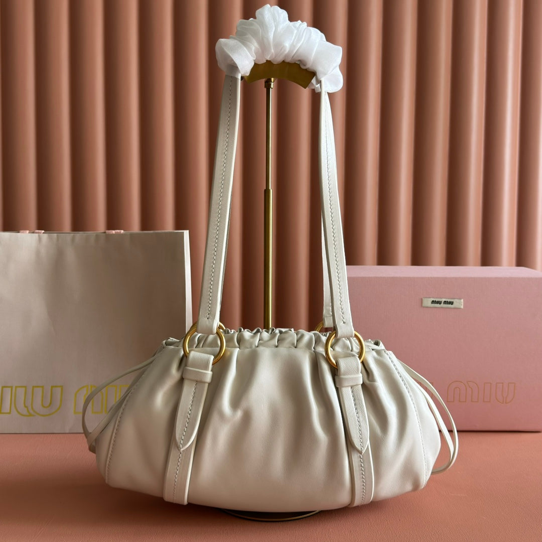 MIU MIU MIUMIU 26S JOIE HAND BAG 32 IN WHITE SHINY LAMBSKIN GOLD HARDWARE