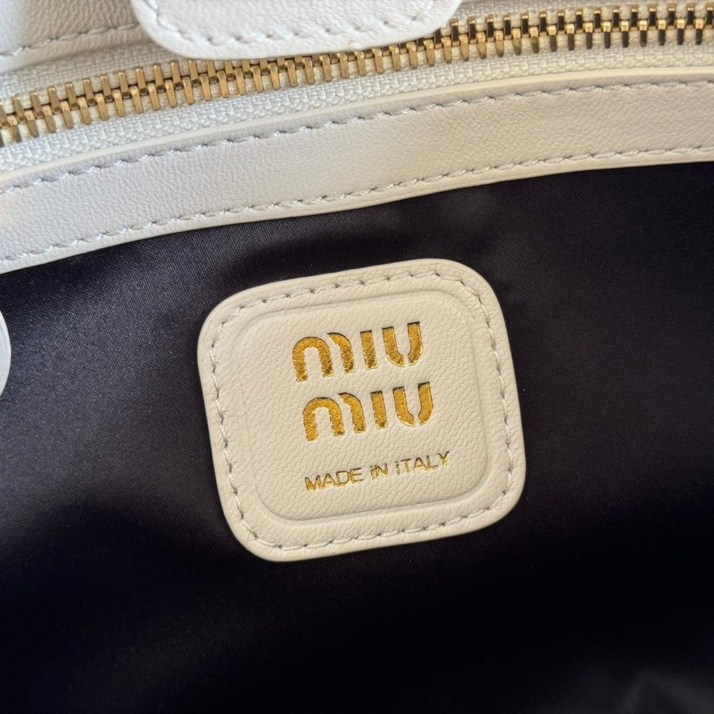 MIU MIU MIUMIU 26S JOIE HAND BAG 32 IN WHITE SHINY LAMBSKIN GOLD HARDWARE