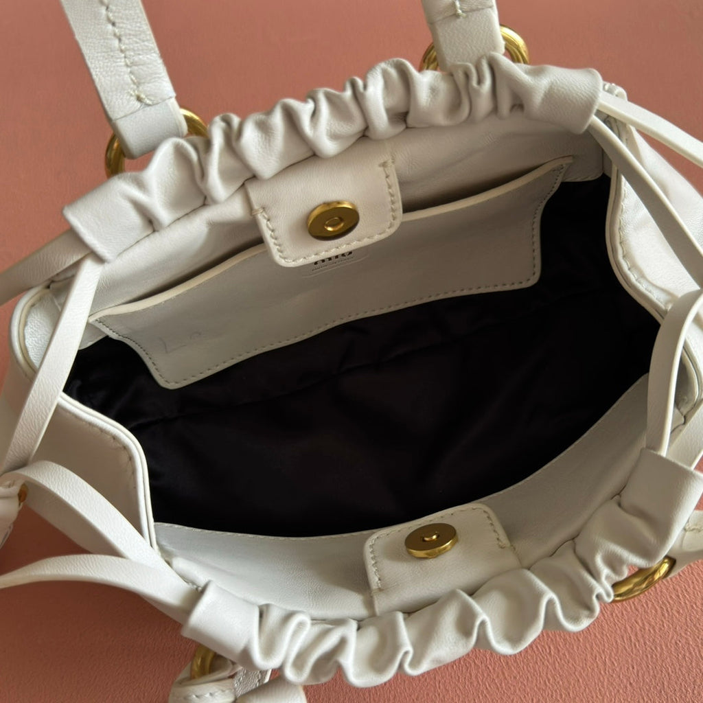 MIU MIU MIUMIU 26S JOIE HAND BAG 22 IN WHITE SHINY LAMBSKIN GOLD HARDWARE