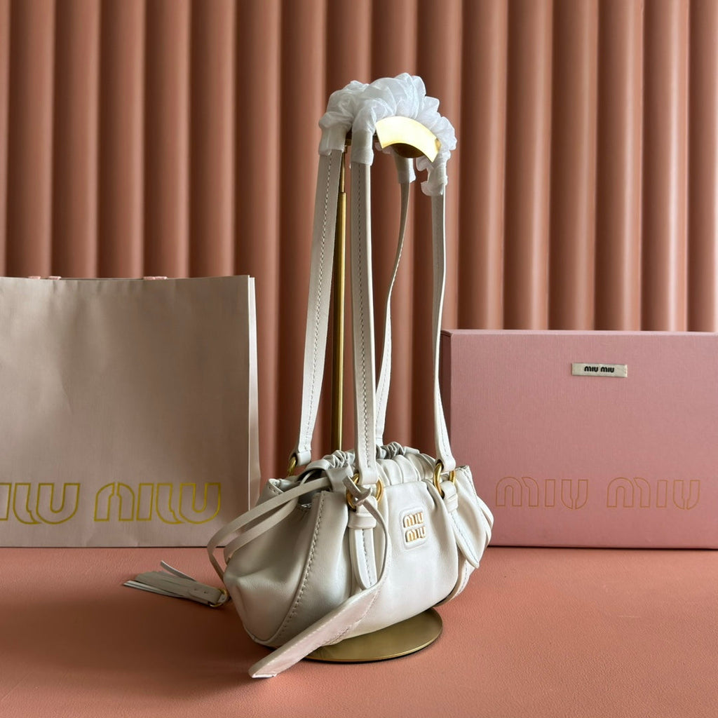 MIU MIU MIUMIU 26S JOIE HAND BAG 22 IN WHITE SHINY LAMBSKIN GOLD HARDWARE