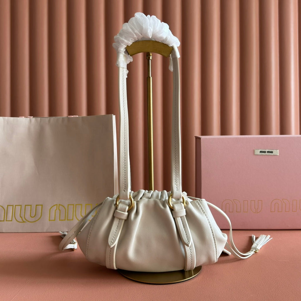 MIU MIU MIUMIU 26S JOIE HAND BAG 22 IN WHITE SHINY LAMBSKIN GOLD HARDWARE