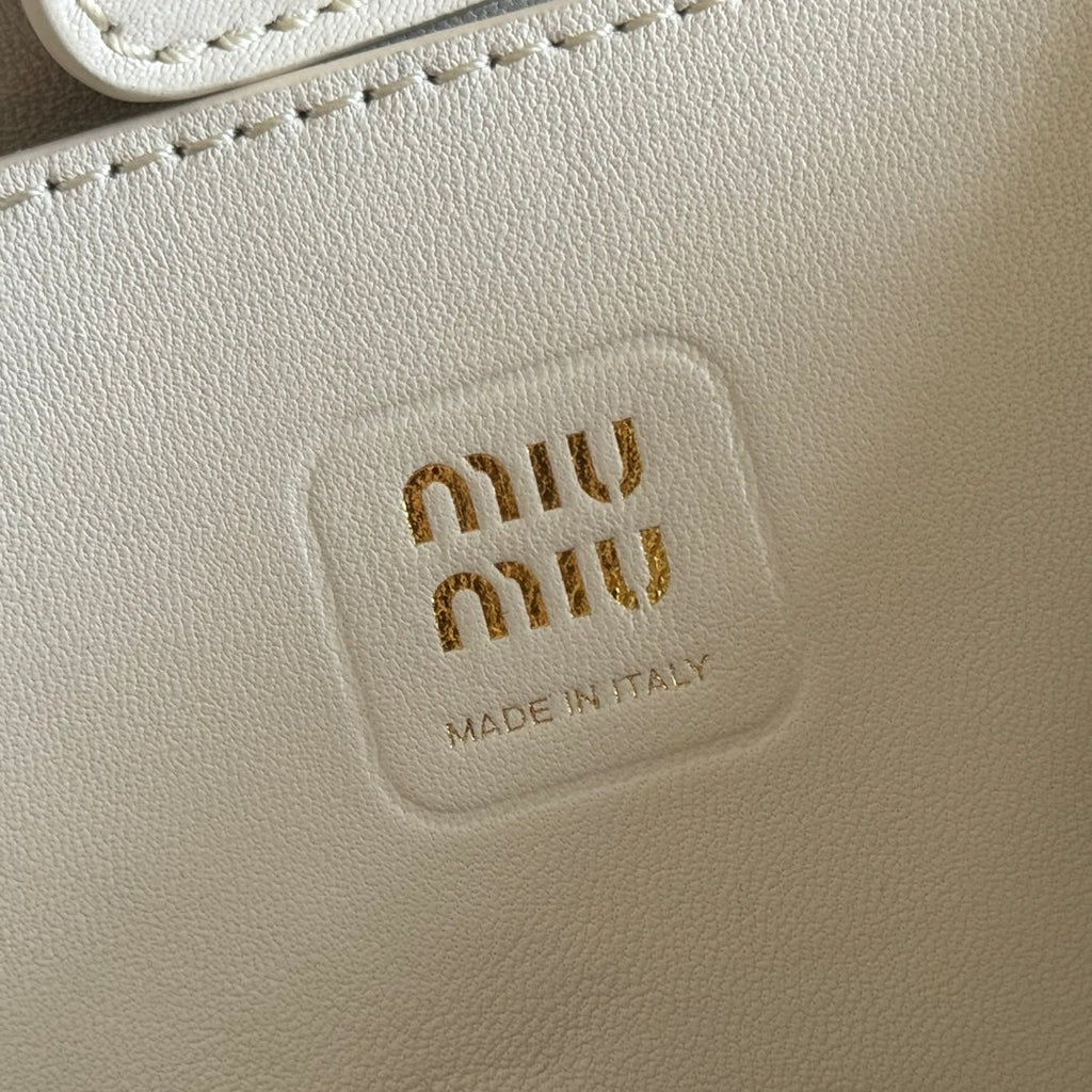 MIU MIU MIUMIU 26S JOIE HAND BAG 22 IN WHITE SHINY LAMBSKIN GOLD HARDWARE