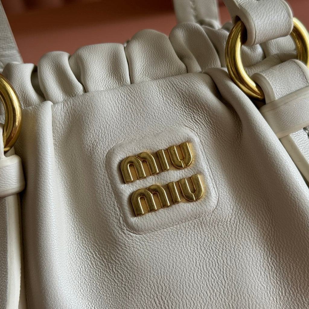 MIU MIU MIUMIU 26S JOIE HAND BAG 22 IN WHITE SHINY LAMBSKIN GOLD HARDWARE