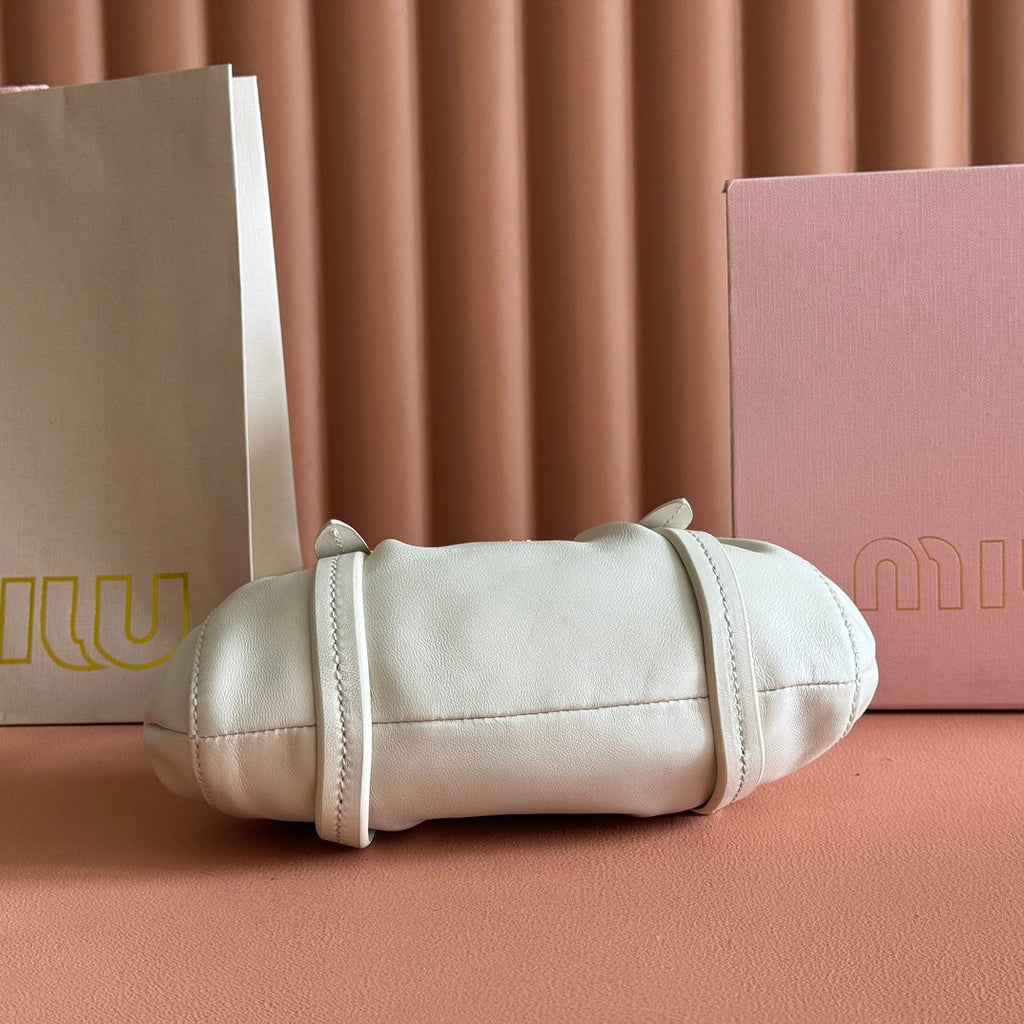 MIU MIU MIUMIU 26S JOIE HAND BAG 22 IN WHITE SHINY LAMBSKIN GOLD HARDWARE