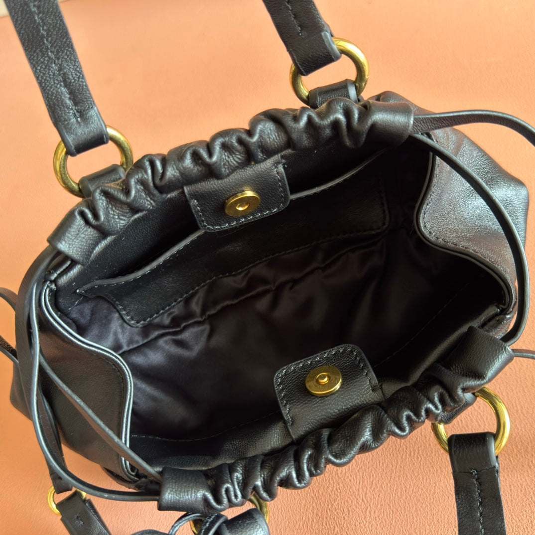 MIU MIU MIUMIU 26S JOIE HAND BAG 22 IN BLACK SHINY LAMBSKIN GOLD HARDWARE