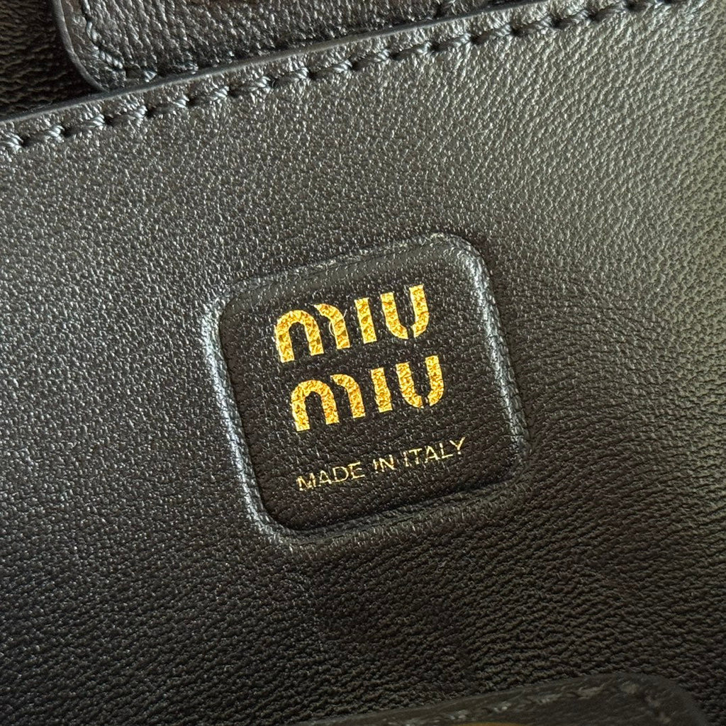 MIU MIU MIUMIU 26S JOIE HAND BAG 22 IN BLACK SHINY LAMBSKIN GOLD HARDWARE
