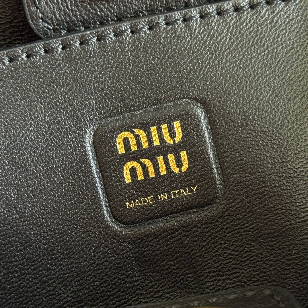 MIU MIU MIUMIU 26S JOIE HAND BAG 22 IN BLACK SHINY LAMBSKIN GOLD HARDWARE