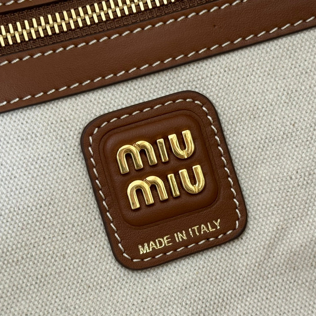 MIU MIU MIUMIU 25S BEAU BAG 34 DARK BLUE AND IVORY IN CANVAS AND CALFSKIN
