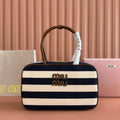 MIU MIU MIUMIU 25S BEAU BAG 34 DARK BLUE AND IVORY IN CANVAS AND CALFSKIN