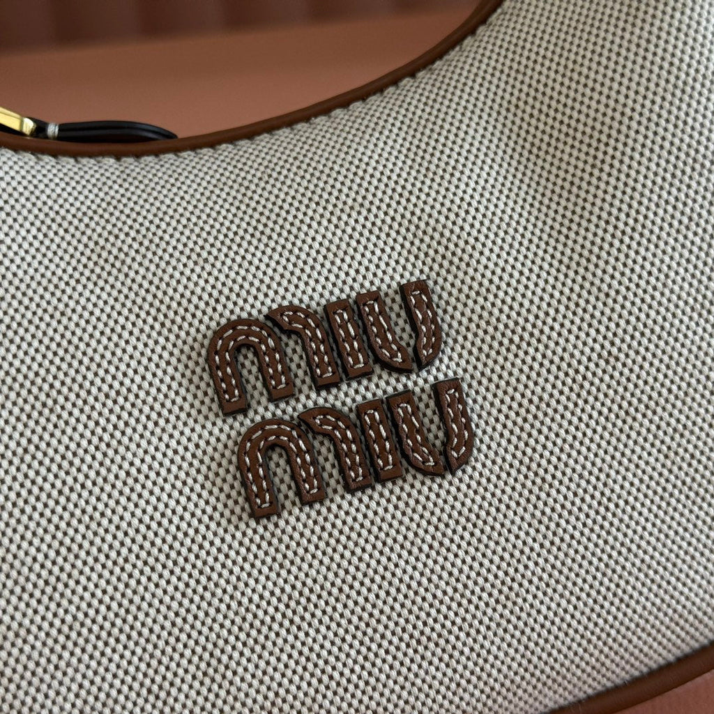 MIU MIU MIUMIU 25S WANDER BAG 20 IN BEIGE CANVAS AND BROWN CALFSKIN